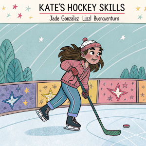 Comic titled 'Kate's Hockey Skills'. Whimsical artwork by Jade González and Liezl Buenaventura