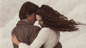 Tom Cruise hugging Keira Knightley's head, hair fluttering in the wind