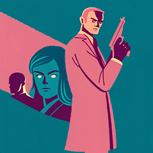 Promotional image for Hitman featuring a shadowy silhouette of the main character against a sleek, black background. Dark and edgy aesthetic