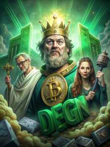 King, crypto, "DEGEN", Bitcoin, photo, women, greenline, bumm, pow, bycigli, rock, tower