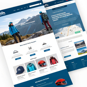 Agit Global Inc., an online store specializing in outdoor sports gear. Website features a clean, modern design with a blue and white color scheme. Promotional materials and product images displayed across multiple sections. Easy navigation and visually appealing product showcases.