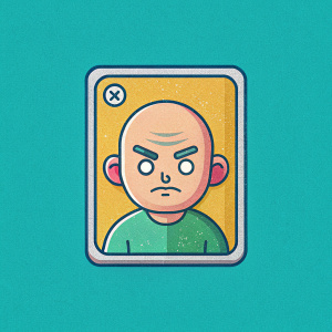 illustration, user icon, card, sketch, character, stupid face, bald, flat color