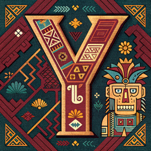 Close-up of a vibrant Aztec pattern, forming the letter 'Y'