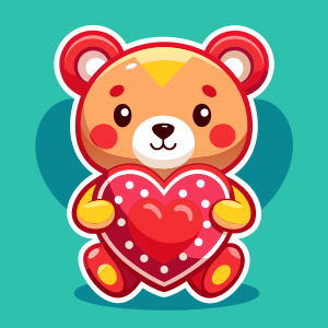 valentine day sticker with text love teddy bear 
