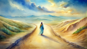 In the Bible, in ancient times, there were two bifurcated roads, with a man walking forward on each side.