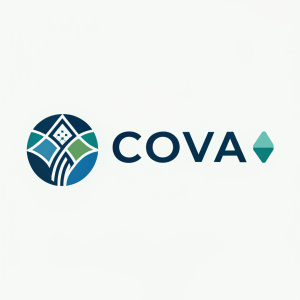 Cova's logo: sleek, modern design fusing abstract shapes and wordmark. Represents brand's dedication to community health needs.