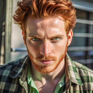 bossy man with red hair and green eyes 