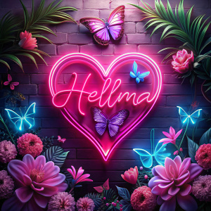 Neon herzen und flowers magaritten und  butterflies 
 in pink mit Name  Helma 