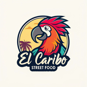 El Caribo Street Food's vibrant logo, showcasing a stylized parrot with a modern twist, digital art