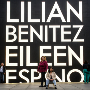 Digital artwork featuring Lilian Benitez and Eileen Espino's names in bold, sans-serif font. Black backdrop.