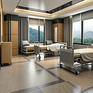 It's a patient room in modern and luxury hospital. Floor material is PVC coating, wall color is mink.
