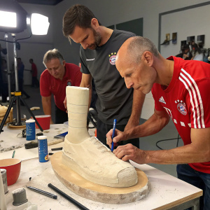 Arjen Robben's foot cast creation process, behind the scenes at a Munich event.