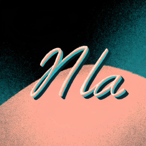 Modern logo for 'n La. Teal-green cursive script on dark background.