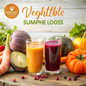 poster "weight loss smoothies"  and text vegetable smothie (pumpkin, carrots,  cabbage in the background for a smoothie)