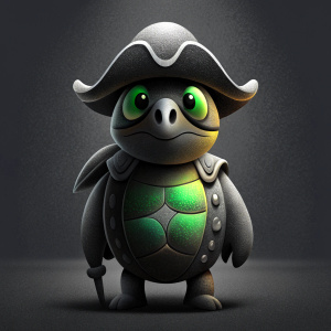 [prompt: 3d humanoid turtle, pirate theme, wearing a tricorn hat and eyepatch, holding a treasure map, hearthstone art style.]

