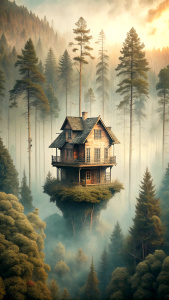 abandoned house in trees and forest