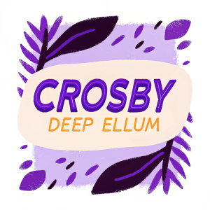 Modern logo design for 'Crosby'. Clean sans-serif font. Light beige and dark navy blue colors. 'Deep Ellum' written in smaller text below 'Crosby'. Simple yet impactful aesthetic.