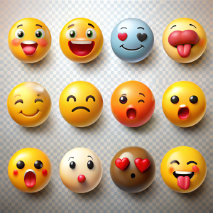 
Emoji 3d icon set. Emoticon smile collection. happy, angry, thinks, kiss, explosion, tongue etc. Isolated icons, objects on a transparent background