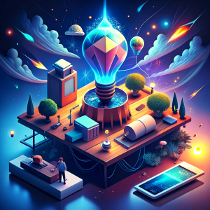 Create an ARTISTIC illustration that showcases the power of digital marketing in a visually captivating way. The illustration should be neo traditional and dynamic, capturing a desk of work with energy and innovation of digital marketing. It should also include elements that represent the agency's commitment