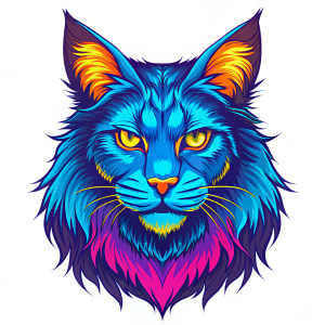 Maine Coon Cat, face only, mascot cartoon character isolated on white background