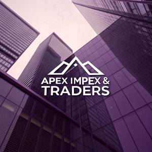 The logo for Apex Impex & Traders, featuring a sleek modern design with sharp angles and a dark purple color palette.