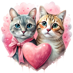 valentine,pink,liberty hold heart,white background,couple cat,no cloth