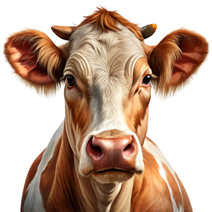 Realistic photograph of a complete face Cow, white background