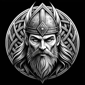 walhalla, viking warrior,  runics face, black work, white backrounds