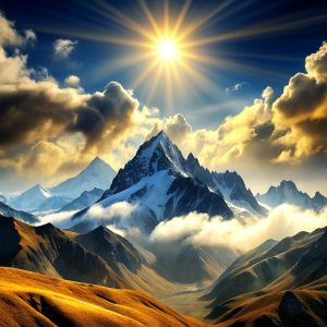 wonderful mountains sunshine white clouds