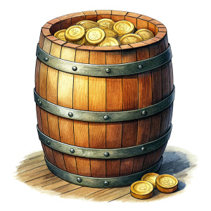Barrel with  wooden coins, China