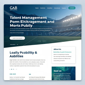 Homepage for GAB Group Inc., a talent management and publicity firm specializing in sports and entertainment. Services include unit publicity, talent management, personal publicity, and media relations. The site features a sleek, modern design.