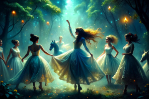 There are elegant women in floral dresses. They are at the wedding. countryside wedding. They are dancing. They dance halay by forming a circle. The bride is on a horse.