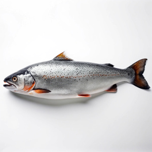 salmon, straight line, top view, no background, white background.