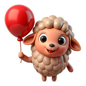 cute sheep holding a balloon