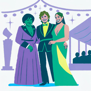 Patti LaBelle, Barry Manilow, and Alicia Keys at the Grammy Awards. They are smiling warmly in formal attire.