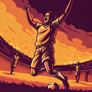 Giovane Elber, Brazilian footballer, in a dynamic action shot. Green field background, celebrating a goal.