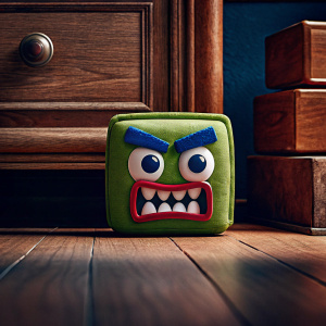Vibrant green, square-shaped angry face emoji. Large eyes, scrunched eyebrows, and a mouth filled with sharp teeth. Simple white backdrop