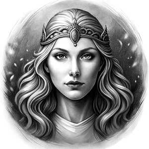 godness freya perfect realistic art, high-definition, high-definition grey and black, white background 