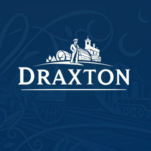Vector graphic design for 'DRAXTON' logo. Text in bold sans-serif font on a solid dark blue background.