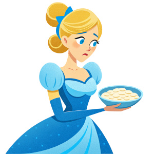 sad Cinderella in casual clothes  holding a plate of white beans