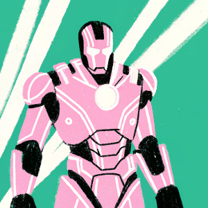 Digital art of Tony Stark in Iron Man armor Mark 85. Futuristic design, vibrant red and gold color scheme. Detailed panels and components. Dark background, highlighting metallic and high-tech look