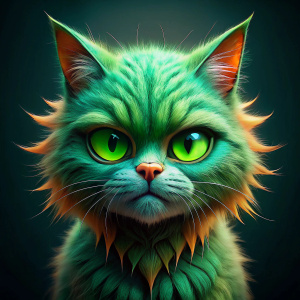 gato peludo  con ojos verdes y enojado