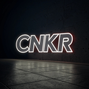 CNKR logo, glowing in bold white sans-serif letters. Dark background. Simple yet powerful design.