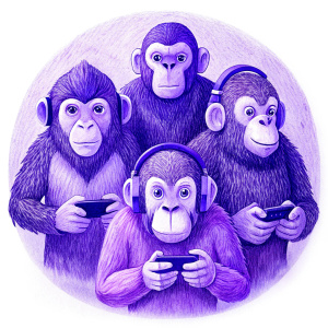 group of four monkeys gamers