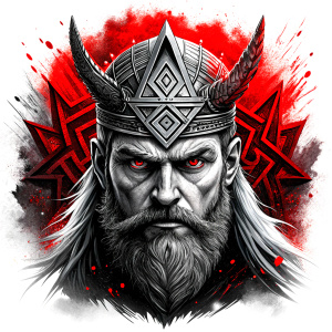 walhalla, viking warrior,  runics face, black work, white backrounds