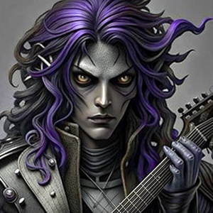 demon purple hair guitarist