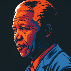 Detailed charcoal portrait of Nelson Mandela. Focusing on forehead, eyes, and facial contours. Background is a plain white sheet.