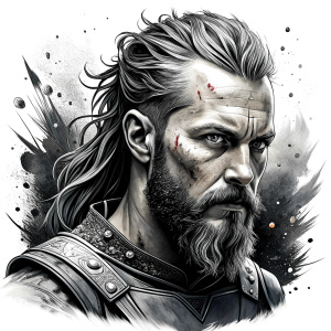 Nordic ragnar - perfect realistic art, high-definition grey and black, white background tattoo design