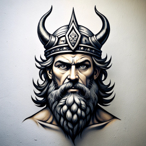 Nordic God Tyr - perfect realistic art, high-definition grey and black, white background tattoo design