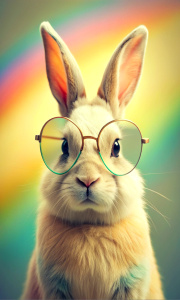 bunny in glasses + rainbow